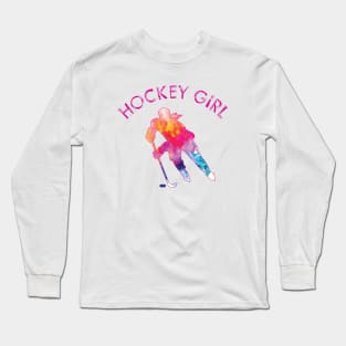 Hockey Girl Watercolor Long Sleeve T-Shirt